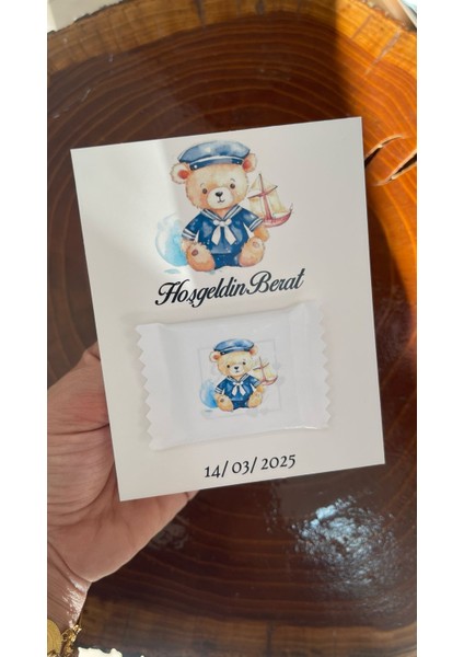 Yenidoğan Kartlı Çikolatalı Süslemeli Set 50 Adet Erkek Bebek Için- Arletikettasarım