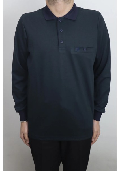 Fistan Store Erkek Ince Çizgili Klasik Rahat Kalıp Polo Yaka Tek Cepli Kışlık Selanik Kazak