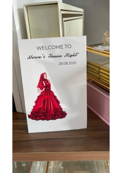 Henna Night Kırmızı Kapalı Elbiseli Gelinlikli Kart 8X12 cm 63 Adet - Arletikettasarım