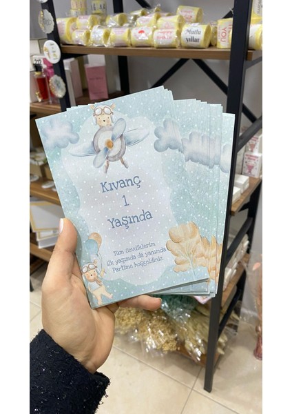 Uçak Desenli Doğum Günü Anahtarlık ve Hediyelik Kart 9,5X15 cm - Arletikettasarım