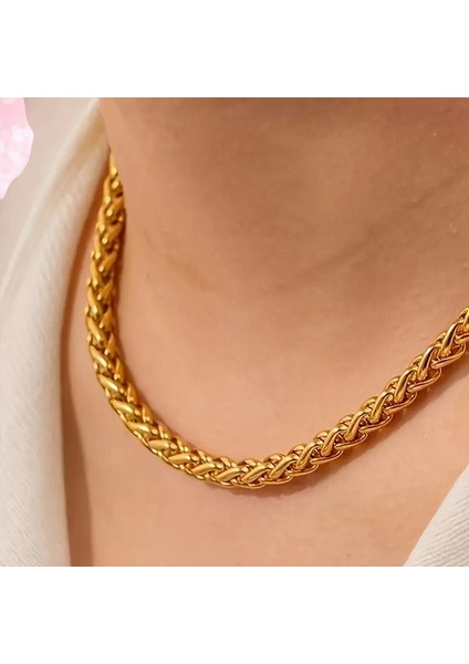 Çelik Kolye Burgu Zincir Model 0.4 mm Kalınlık 55 cm Uzunluk Altın Sarısı (Gold)