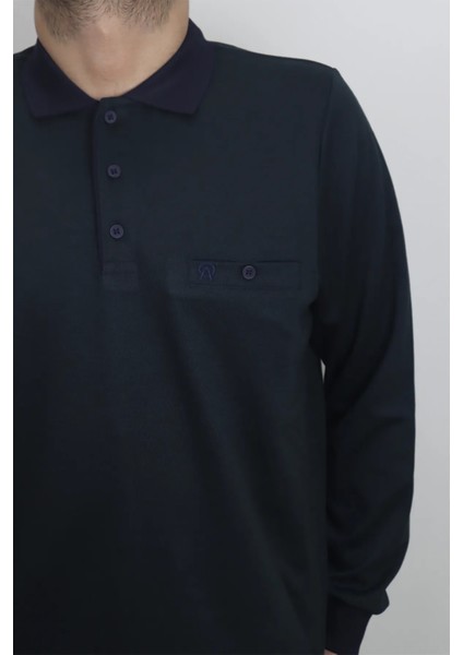 Fistan Store Erkek Ince Çizgili Klasik Rahat Kalıp Polo Yaka Tek Cepli Kışlık Selanik Kazak