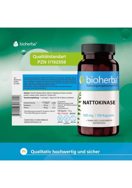 Nattokinase Vitamin B1 Thiamin 100 mg 100 Caps