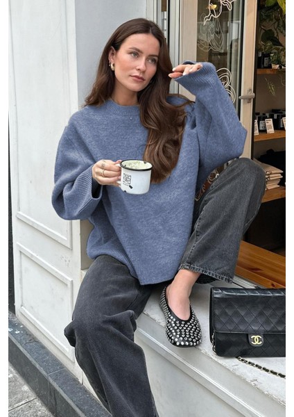 Bisiklet Yaka Oversize Triko Kazak