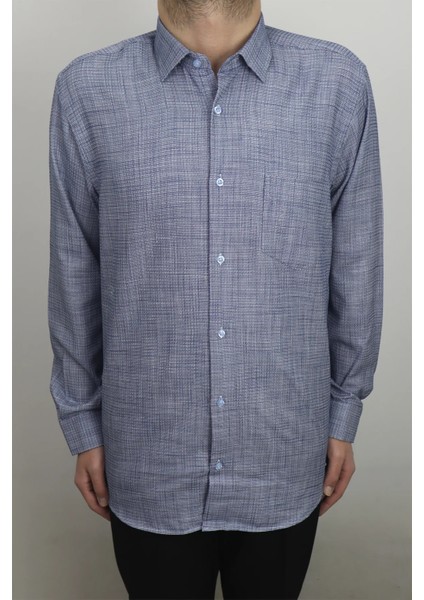 Fistan Store Erkek Lacivert Kırçıllı Klasik Kesim Rahat Kalıp Tek Cepli Yazlık Gömlek