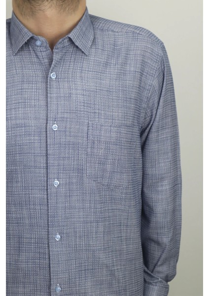 Fistan Store Erkek Lacivert Kırçıllı Klasik Kesim Rahat Kalıp Tek Cepli Yazlık Gömlek fiyatları