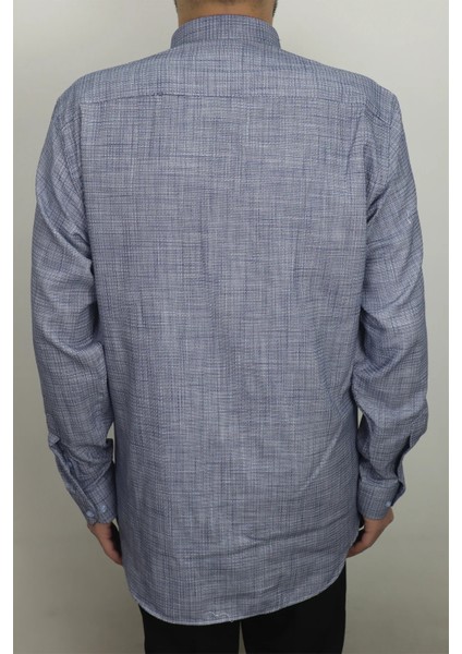 Fistan Store Erkek Lacivert Kırçıllı Klasik Kesim Rahat Kalıp Tek Cepli Yazlık Gömlek modelleri