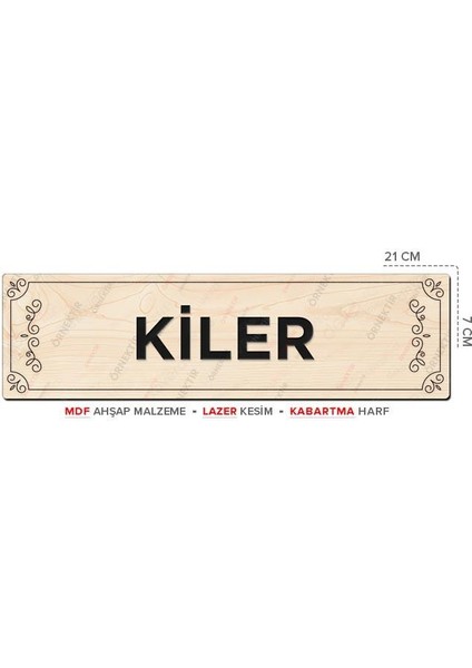 AT01025 - Kiler Lazer Kesim Kabartma Harf Mdf Ahşap Yönlendirme Tabelası (21×7cm)