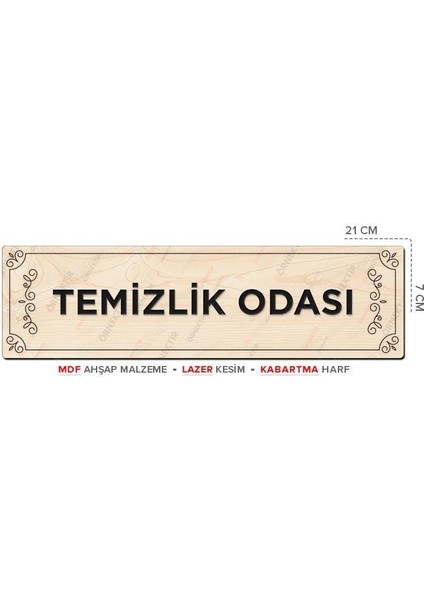 AT01013 - Temizlik Odası Lazer Kesim Kabartma Harf Mdf Ahşap Yönlendirme Tabelası (21×7cm)