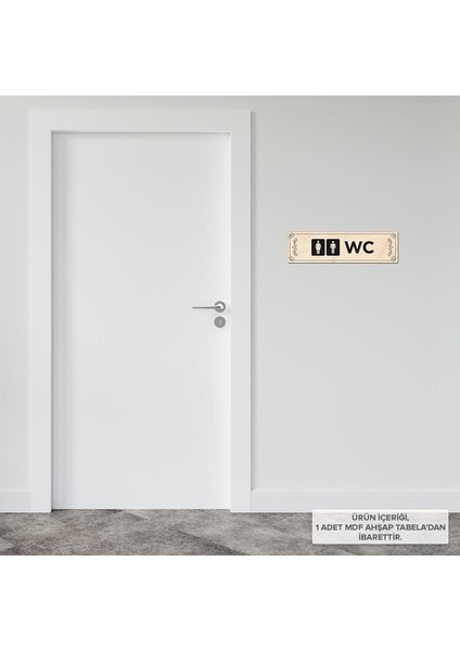 AT01036 - Wc Simgeli Lazer Kesim Kabartma Harf Mdf Ahşap Yönlendirme Tabelası (21×7cm)