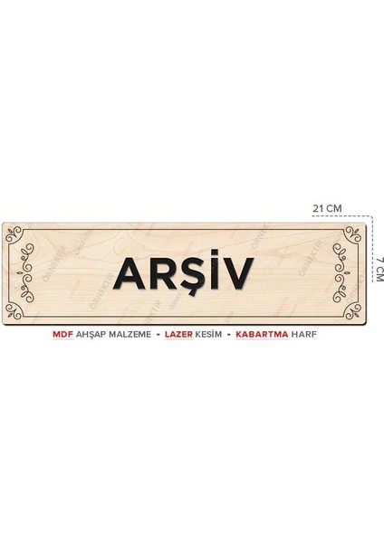 AT01026 - Arşiv Lazer Kesim Kabartma Harf Mdf Ahşap Yönlendirme Tabelası (21×7cm)