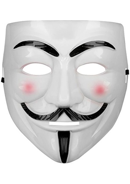 Beyaz Pembe Yanaklı V For Vendetta Maskesi