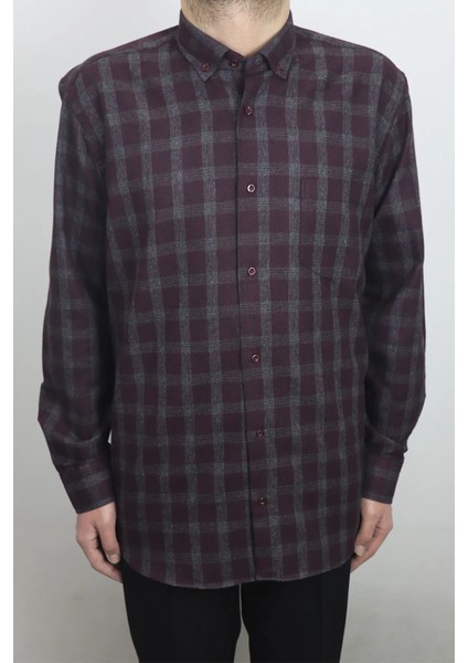 Fistan Store Erkek Ekose Kareli Klasik Kesim Rahat Kalıp Tek Cepli Kışlık Kaşmir Gömlek