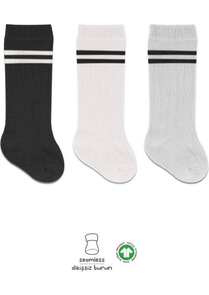 Bistyle Derby Dizaltı Çorap 3'lü BS40101 Siyah Ekru Gri Çemberli