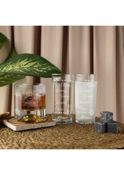 Isim ve Söz Yazılı Rakı & Viski Kadehi Seti
