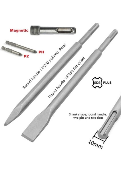 Beton Kırma Delme Raspalama Için Sds Plus Hilti Uç Seti Bits Adaptörlü Keski Murc Uç Takımı