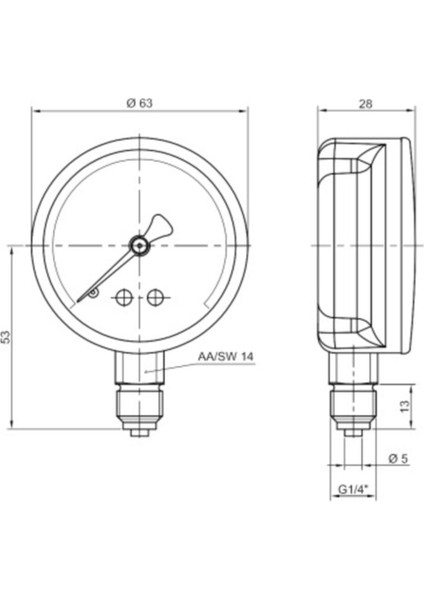 Çap 63 0/1 Bar Kuru Tip Basınç Ölçer, Manometre, Basınç Göstergesi 1/4'' fiyatları