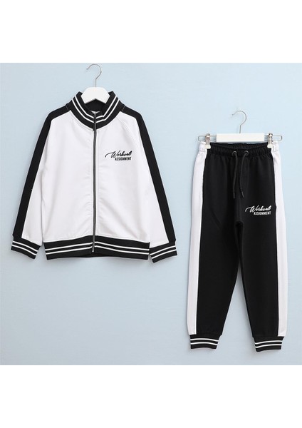 Erkek Çocuk Uzun Kol Ince Kışlık Alt - Üst Takım - (7 Yaş-12 Yaş) - 11611 - Beyaz - Siyah