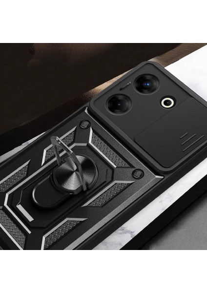 Tecno Camon 20 Pro 4g ile Uyumlu Kılıf Sürgülü Siyah Panther Yüzüklü Silikon Orijinal (Tecno Camon 20 Pro 4g ile Uyumlu, Sürgülü Siyah)