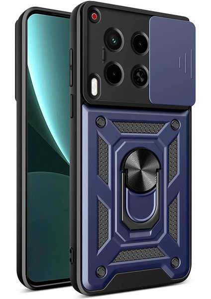 Tecno Camon 30 ile Uyumlu Kılıf Sürgülü Mavi Panther Yüzüklü Silikon Orijinal (Tecno Camon 30 ile Uyumlu, Sürgülü Mavi)