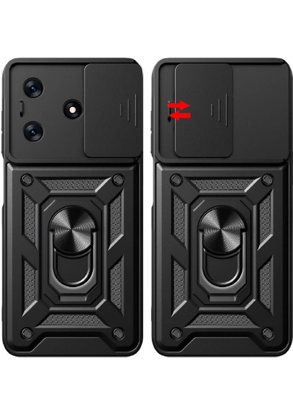 Tecno Spark 10C ile Uyumlu Kılıf Sürgülü Siyah Panther Yüzüklü Silikon Orijinal (Tecno Spark 10C ile Uyumlu, Sürgülü Siyah)