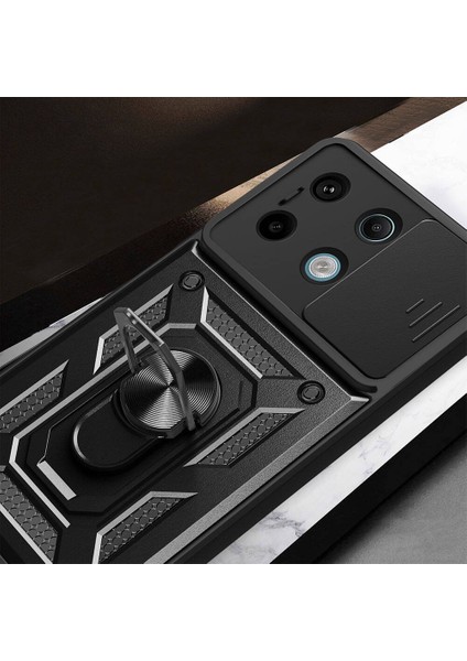 Xiaomi Redmi Note 13 Pro 5g ile Uyumlu Kılıf Sürgülü Siyah Panther Yüzüklü Silikon Orijinal (Xiaomi Redmi Note 13 Pro 5g ile Uyumlu, Sürgülü Siyah)
