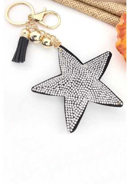 Gümüş Renk Taşlı Yıldız Anahtarlık ve Çanta Süsü