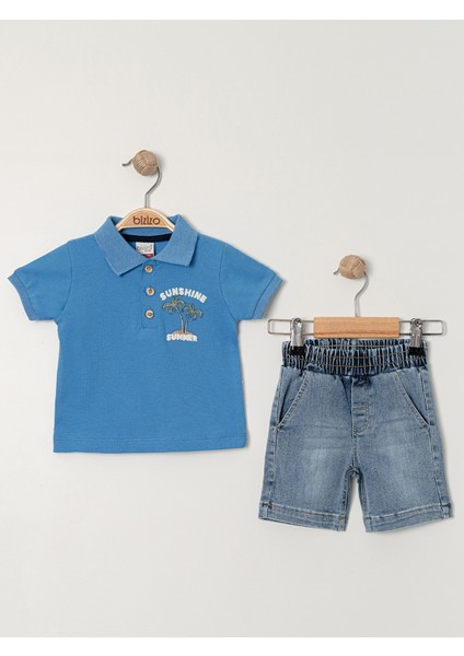 Erkek Bebek Şortlu Takım 9-24 Ay Mavi