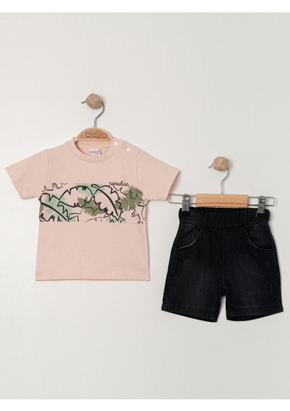 Bizio Erkek Bebek Şortlu Takım 9-24 Ay Pudra