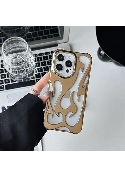 Apple iPhone 14 Pro Max Uyumlu Kılıf Zebana Flame Silikon Kılıf Gold