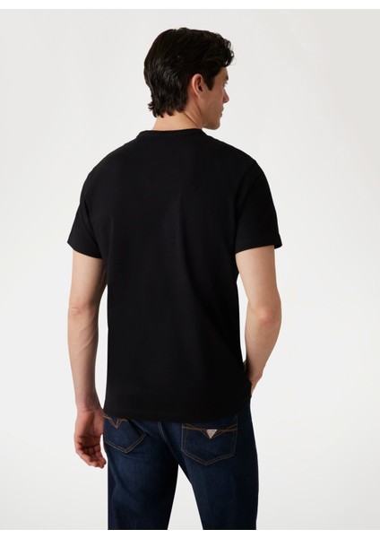 Bisiklet Yaka Desenli Siyah Erkek T-Shirt M5GI11K8FQ4JBLK Ss Cn Guess Trıang