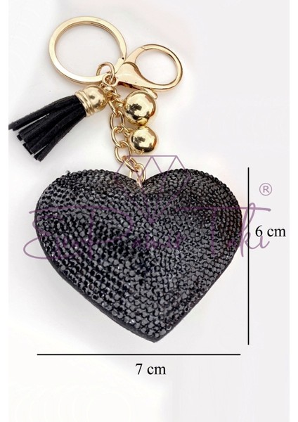 Siyah Taşlı Kalp Anahtarlık ve Çanta Süsü fiyatları