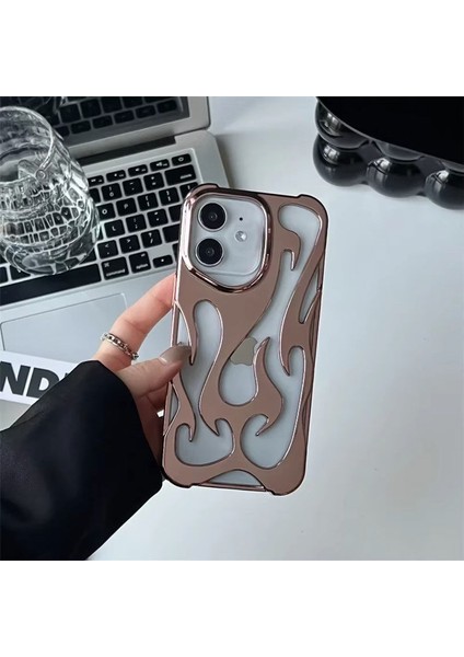 Apple iPhone 12 Uyumlu Kılıf Zebana Flame Silikon Kılıf Rose Gold