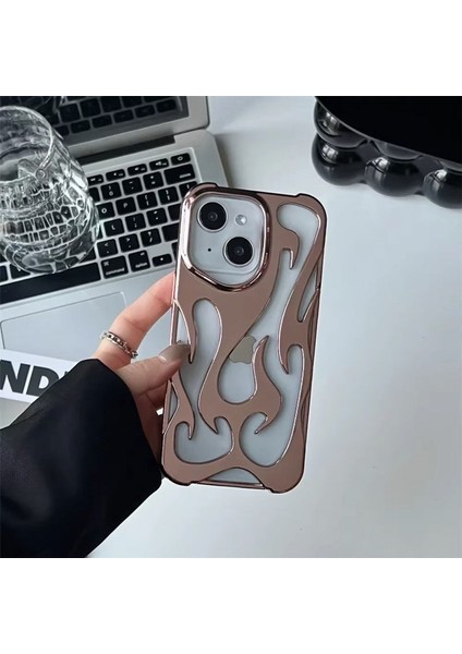 Apple iPhone 15 Plus Uyumlu Kılıf Zebana Flame Silikon Kılıf Rose Gold