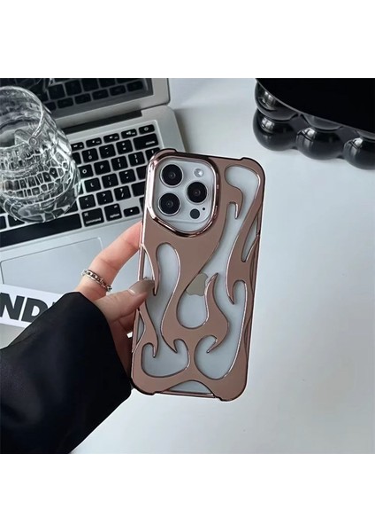 Apple iPhone 16 Pro Max Uyumlu Kılıf Zebana Flame Silikon Kılıf Rose Gold