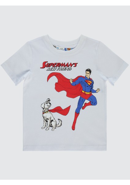 Süperman Erkek Çocuk Tişört 2-5 Yaş Beyaz