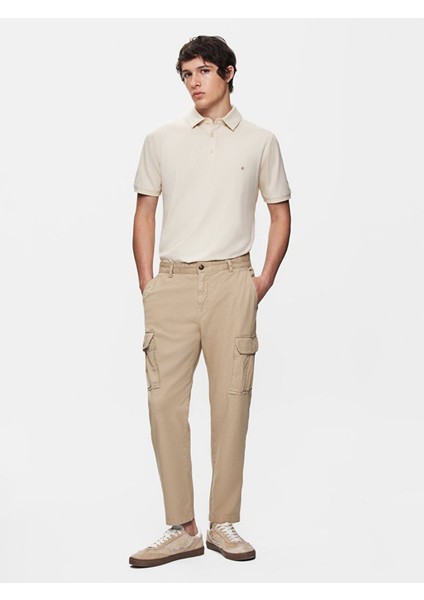 Erkek Gabardin Regular Kargo Bej Pantolon