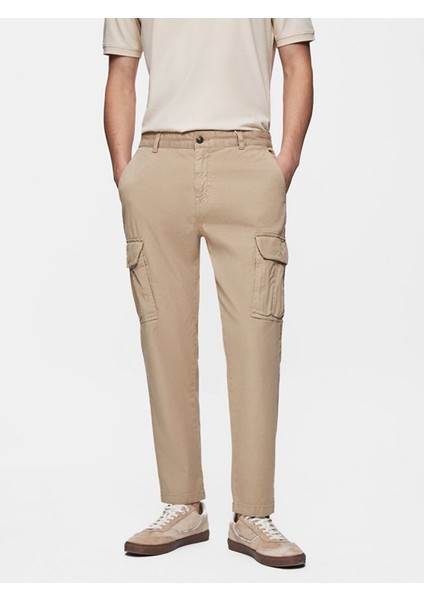 Erkek Gabardin Regular Kargo Bej Pantolon fırsatları