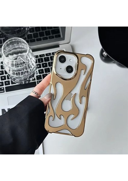 Apple iPhone 15 Uyumlu Kılıf Zebana Flame Silikon Kılıf Gold