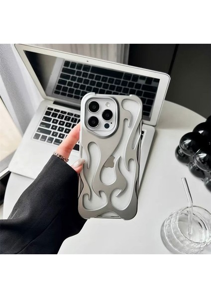 Apple iPhone 13 Pro Max Uyumlu Kılıf Zebana Flame Silikon Kılıf Gri