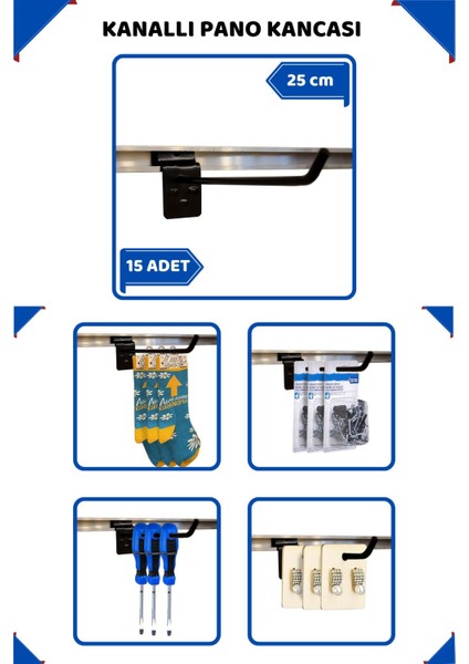 25 cm - 15 Adet Siyah Kanallı Pano Kancası Raf Askısı