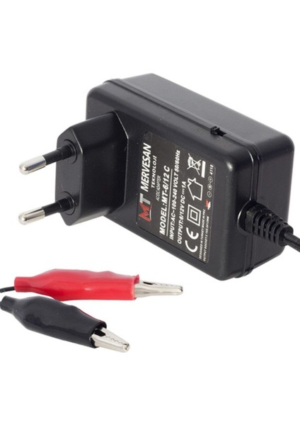 MT-6/12C 6V-12 Volt 1 Amper Akü Şarj Adaptörü (Krokodil Uçlu) Powermaster 6V-12 Volt