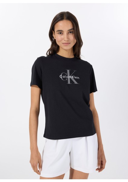 Bisiklet Yaka Düz Siyah Kadın T-Shirt LV047B864GUB1