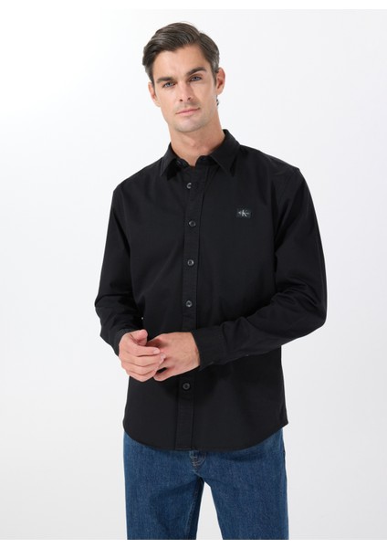 Siyah Erkek Gömlek J30J327585BEH Woven Label Cotton T modelleri