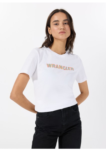 Bisiklet Yaka Ekru Kadın T-Shirt W2510176102-REGULAR Fit Big Logo T-