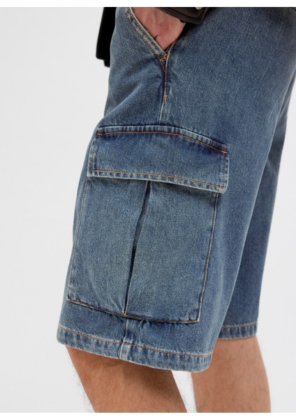 Denim Şort, L, Mavi