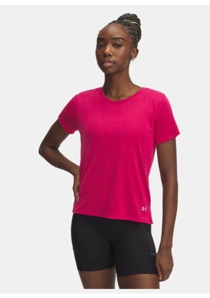1386337-681 Ua Launch Camo Shortsle Yuvarlak Yaka Fitted Pembe Kadın T-Shirt