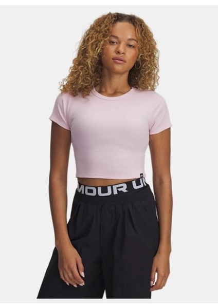 6000264-647 Ua Rival Rib Baby Tee Yuvarlak Yaka Fitted Pembe Kadın T-Shirt