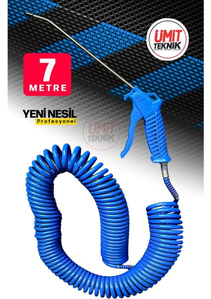 Uzun 7 Metre Hava Tabancası Yeni Nesil Spiral Hava Hortumu Kompresör Hava Tabancası Set-7 Metre