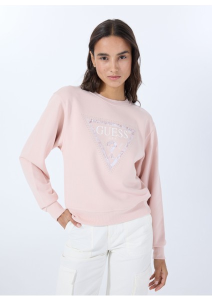 Yuvarlak Yaka Baskılı Pembe Kadın Sweatshırt Cn Python Trıangle L - Recycled Can